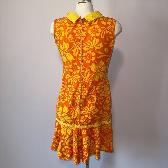 Vtg 60s Orange Yellow Hawaiian Drop Waist Floral Sun Dress Size Medium Womens - Picture 2 of 6